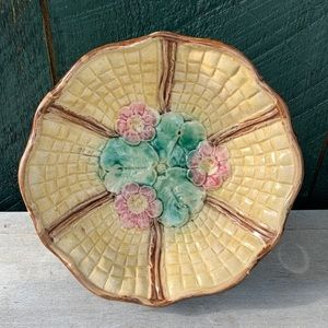 Vintage | Majolica Footed Compote w/Basketweave